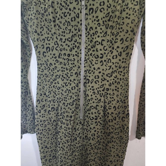 NaaNaa 1/2 Zip Front Green Bodycon Mini Animal Print Women 6 Mesh Dress - Picture 13 of 14
